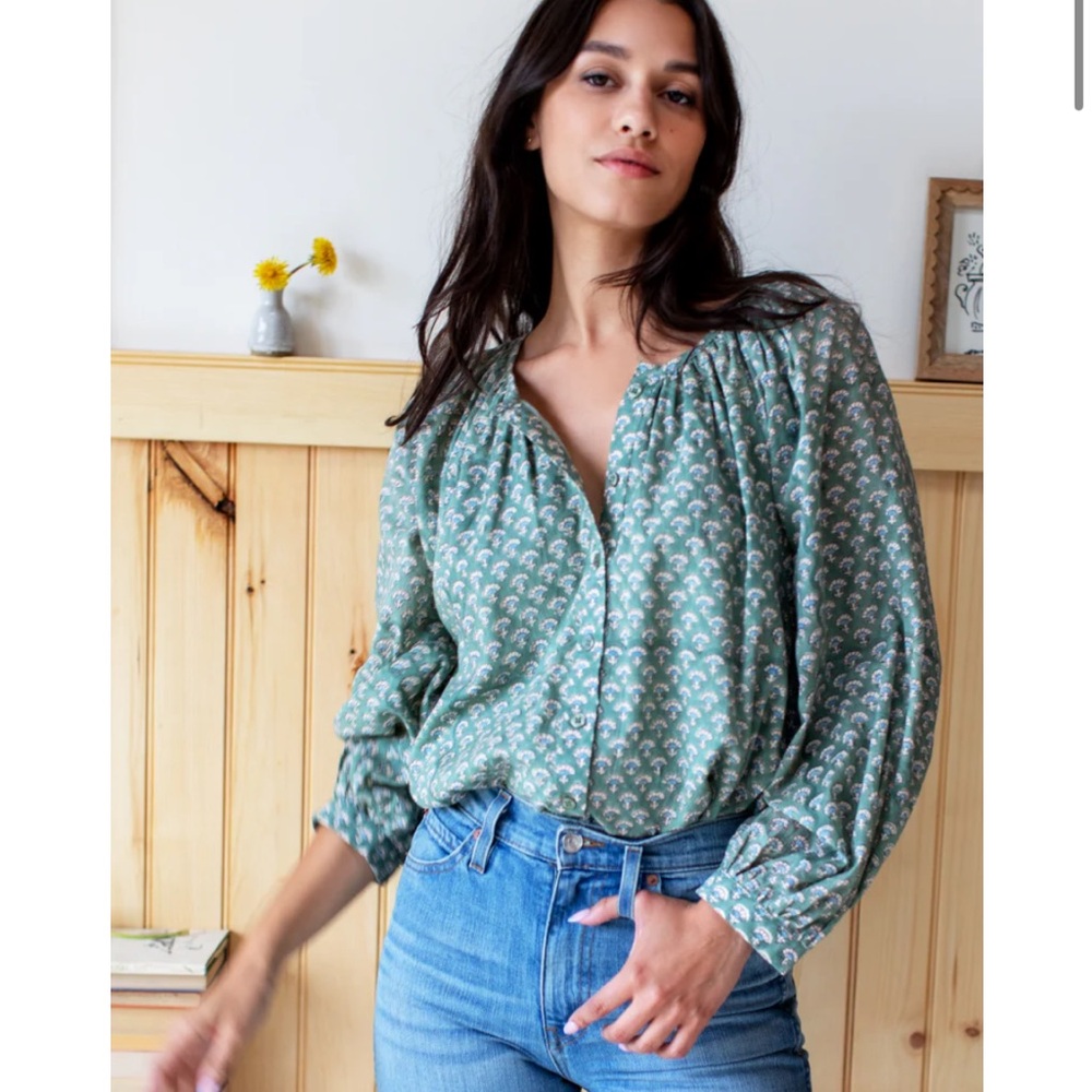Emerson Fry India Collection Frances Blouse – Day Flowers Juniper – XS